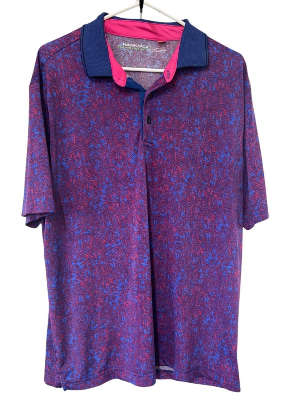 Hawke & Co Performance Men's Golf Blue/Pink Collared Polo‎ Shirt Size Large